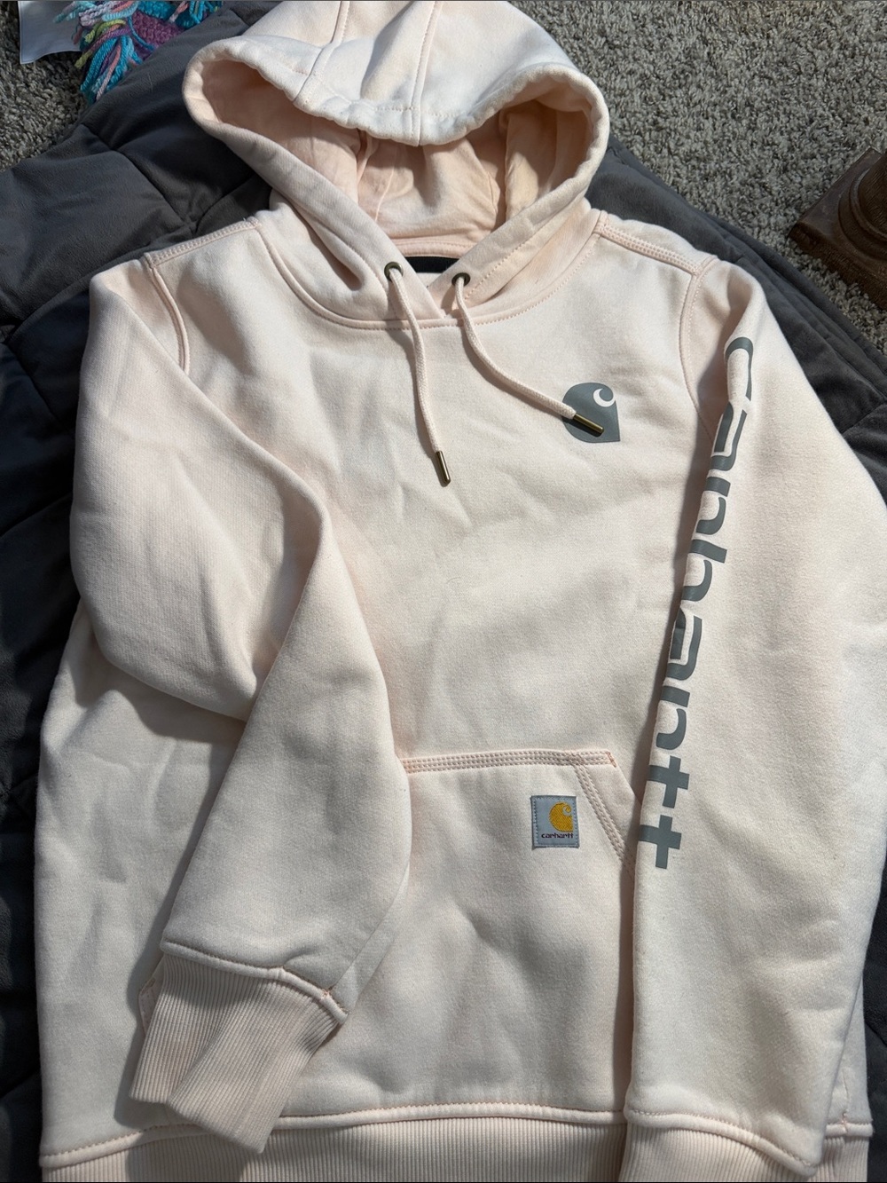 Carhartt Women’s Hoodie in Pale Pink with Gray Logo
